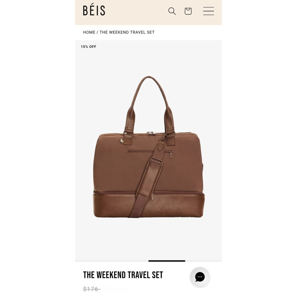 BEIS The Weekender Travel Bag Maple Brown Canvas Shoe Compartment BEIS322166 NWT